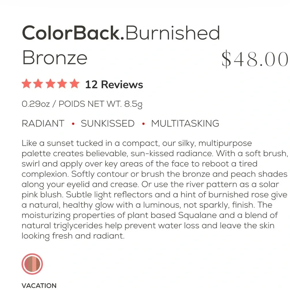 NEW FLYTE.70 ColorBack Burnished Bronze VACATION Powder Bronzer .29oz (8.5g)